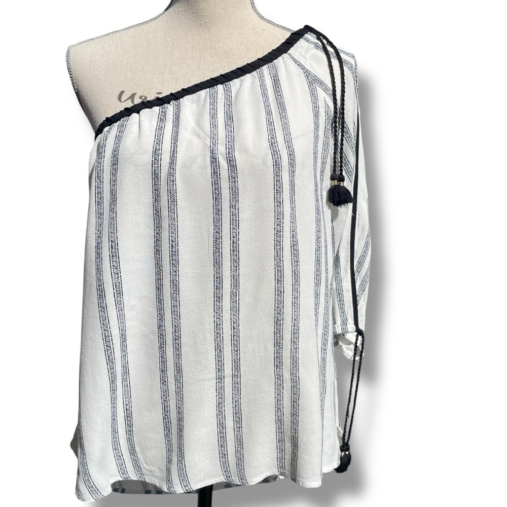 Melissa Nepton Coastal Boho Mediterranean One Shoulder Blouse Sz-M Vacation - Picture 3 of 9